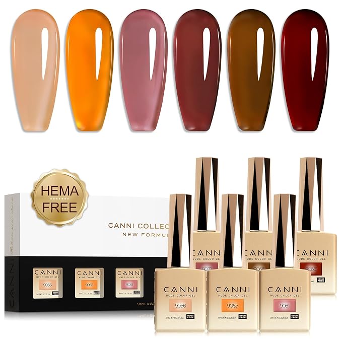 CANNI 9ML Brown Jelly Gel Polish Set, 6 Translucent Shades UV LED Soak Off | Smooth Application • Highly Pigmented • Glossy Finish • Long-Lasting Wear • Nail Art • Salon DIY Manicure • Easy Application