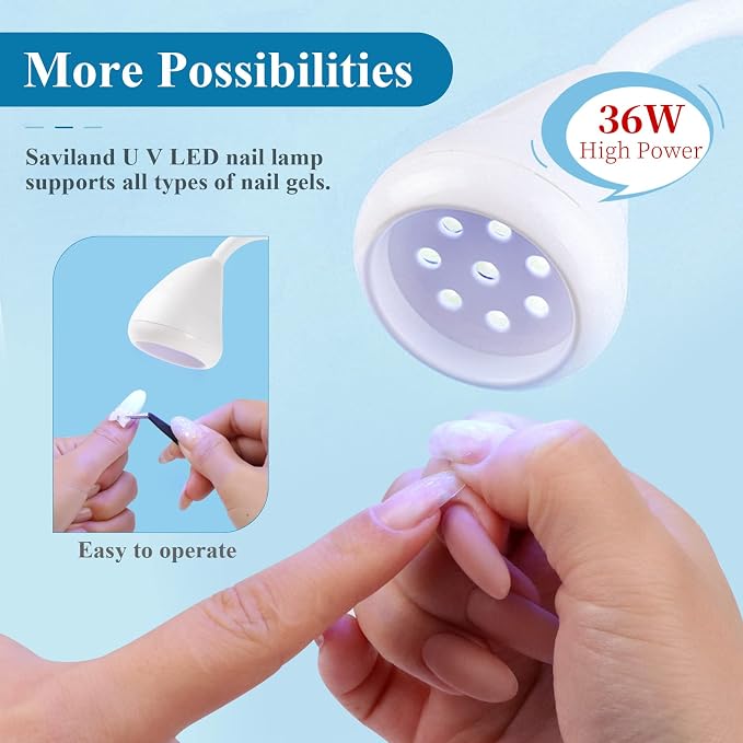 SAVILAND LED UV Nail Lamp: 36W Mini UV Light for Gel Nails with Nail Brush Holder Gel Nail Lamp and Flash Cure Light for Nails Portable U V Lamp for Rhinestone Curing for Home DIY Nail Salon