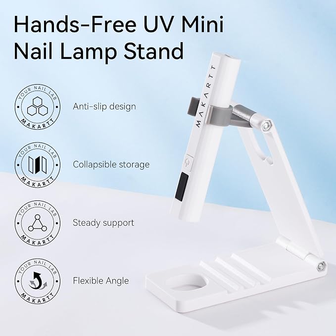 Makartt UV Nail Lamp Stand: Convenient for Nail Curing Gel-X Nail Tips | Foldable, 360° Adjustable Rotation, Portable, Handsfree, Convenient for Curing, Home DIY Salon, White