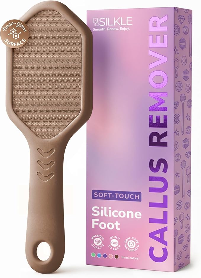 SILKLE Nano Glass Foot File - Foot Callus Remover for Feet & Foot Scrubber | Silicone Grip for Non-Slip Control - Foot Scrubber for Dead Skin, Heel Scraper for Cracked Heels & Foot Exfoliator - Brown
