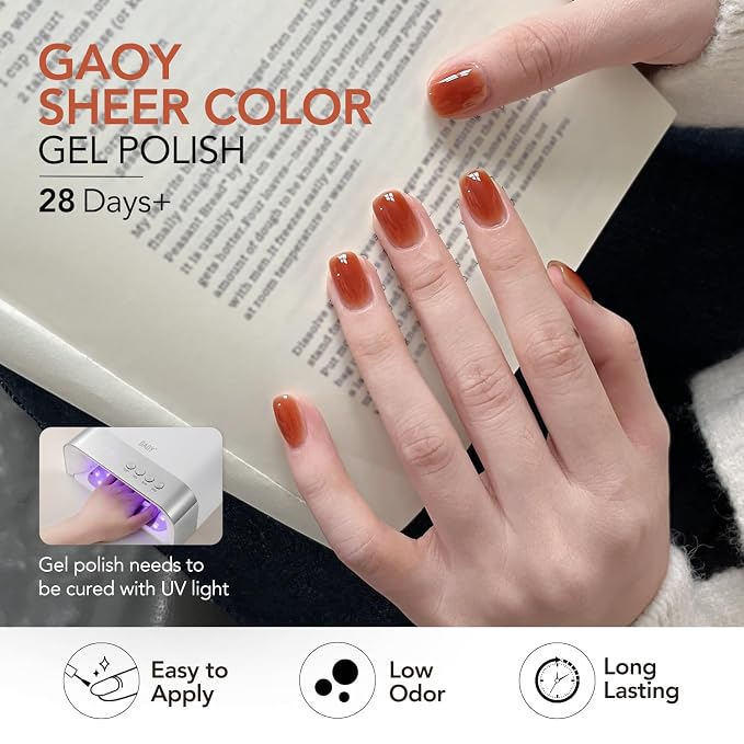 GAOY Jelly Gel Nail Polish Set, 6 Colors Pink Red Blue Teal Yellow UV Gel | Glass Effect, Layer with Cat Eye, Buildable Color, UV Lamp Required, Easy to Apply, Long Lasting, Salon Manicure at Home