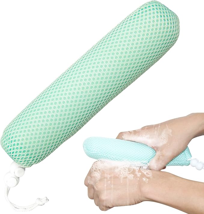 Back Bath Brush with Sponge, 15.35"Back Scrubber with Anti-Slip Long Handle | Back Scrubber for Shower, Curved Long Handle Bath Body Brush for Elderly Aid Bathing and Shower, Exfoliating Body Scrubber