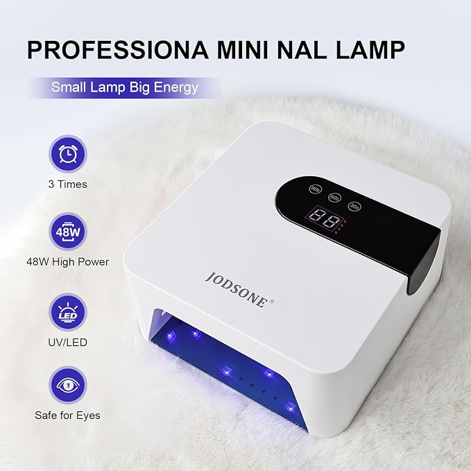 JODSONE U V Nail Lamp Rechargeable Portable with 3 Timers and LCD Display Screen for Nail Dryer Gel White