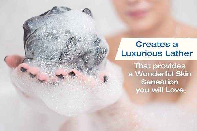 XXL 90g Charcoal Shower Loofah 3 Pack by Tilcare - Perfect Bath Sponge for Exfoliating for Men & Women - Body Scrubber Brush for Cleansing and Smooth Skin - Scrubbies That Remove Excess Oil and Dirt | Large Bath Sponge For Men & Women with Active Bambo...