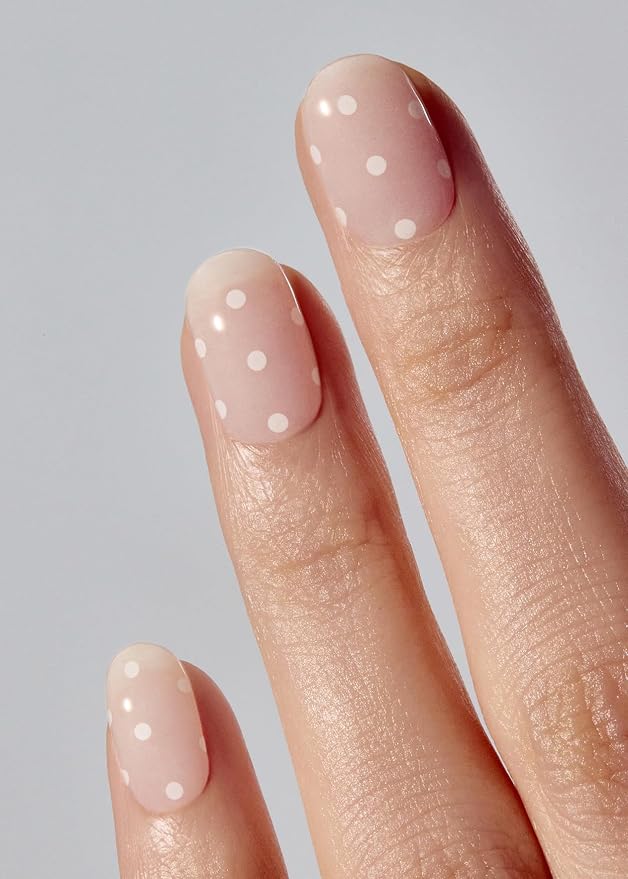 ohora Semi Cured Gel Nail Strips (N Polka Blanc) - Works with Any Nail Lamps, Salon-Quality, Long Lasting, Easy to Apply & Remove - Includes 2 Prep Pads, Nail File & Wooden Stick