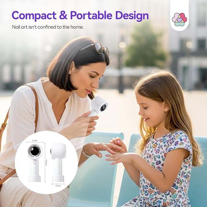 SAVILAND Compact Portable Electric Nail Dryer for Regular Polish and Base | 100 stepless speeds smart screen, for multitasking phone scrolling, 44 layer safety Type-C, dries acrylic powder primer