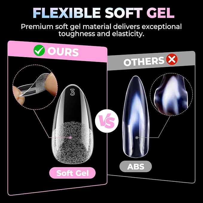 UNA GELLA Almond Nail Tips Medium 15 Sizes 300PCS Pre-Etched Full Cover | Gel Nail Tips Almond Shape Easy Salon Press On Nails Long-Lasting Hold Fake False Nails Snug Fit
