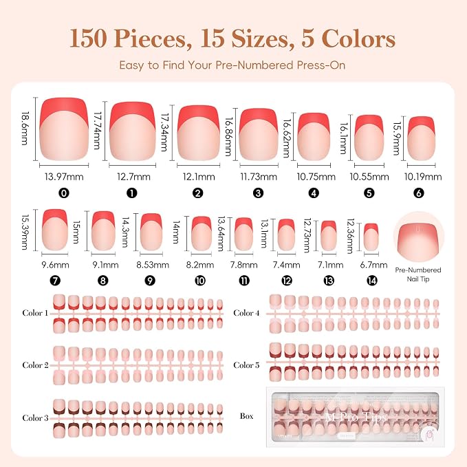 PEACECOLOR French Tip Press On Nails Kit - 150Pcs Short Square 5 Colors Nude Nail Tips Gel Nail Extension Kit with Nail Lamp Starter Kit Nail Glue Base & Top Coat Fake Nails Gift for Women Home DIY