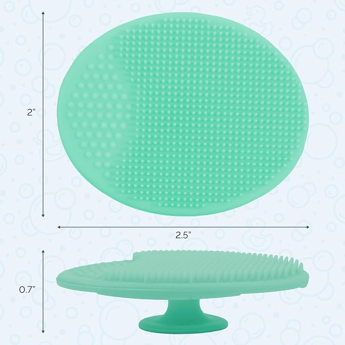 S&T INC. Cradle Cap Brush for Baby, 2 Pack, 2" x 2.5", Grey and Teal | Exfoliating and Massaging, Cleansing Brush for Baby, Silicone Bristles, Rinses Clean, Suction Cup Handle