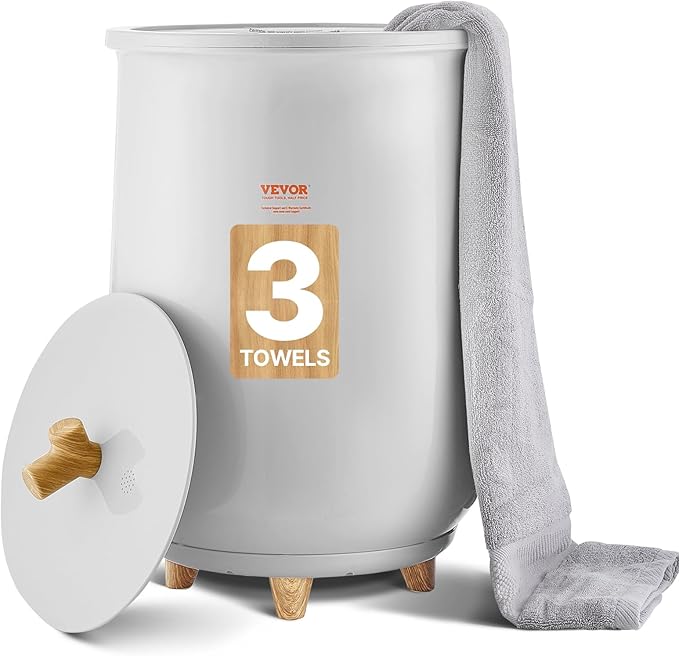 VEVOR Towel Warmer Bucket, 20L Large Towel Warmer for Bathroom, Auto Shut Off Towel Heater Fits up to Two 40"x70" Oversized Towels, Bathrobes, Blankets, 4-Level Timer Towel Warmer Ideal for Spa, Gray