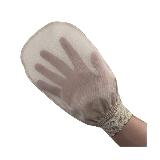 Feel Fine Turkish Exfoliating Mitt – 100% Raw Silk Hammam Kese Glove for Men & Women | Handcrafted Turkish Skin Peeling Scrubber Bath & Sauna Exfoliator (Gold-a)