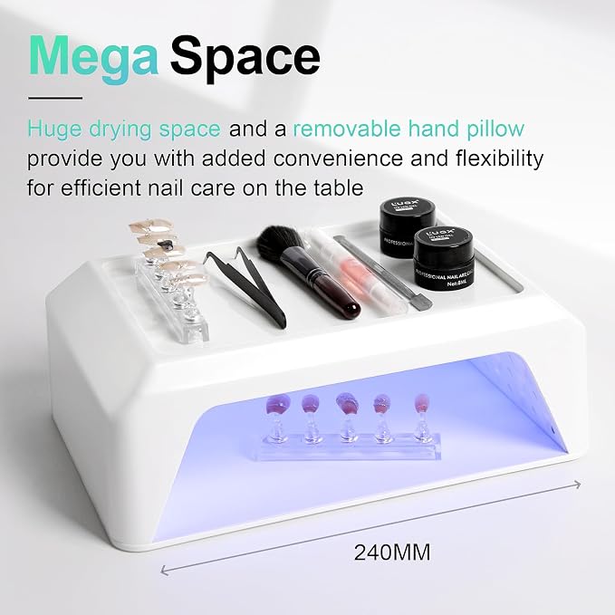 L'UGX Professional Nail Curing Lamp for Gel Polish Dryer 72W LED UV Nail Lights with Arm Rest Pillow & Retractable Tray,Perfect for Manicure & Pedicure at Salon & Home - Plug-in Nail Lamp
