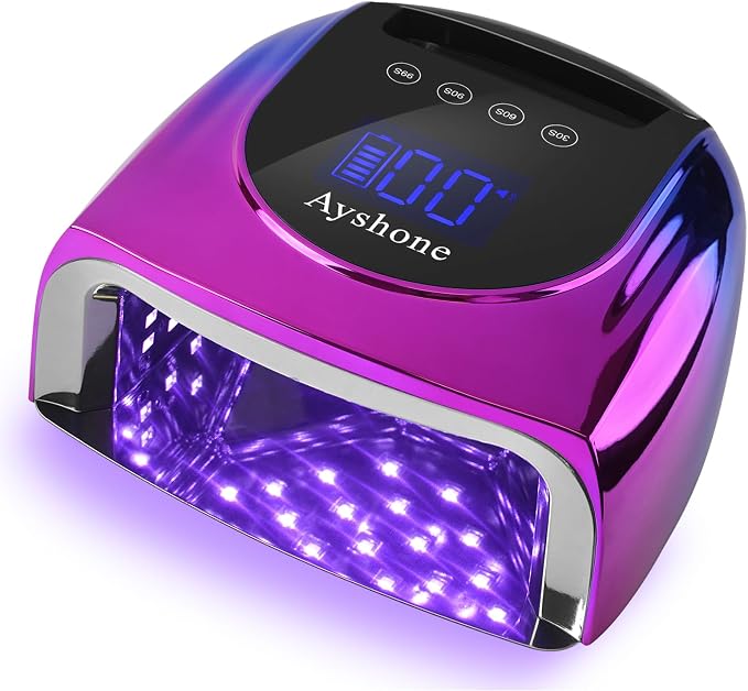 Professional Rechargeable 96W UV LED Nail Lamp, Cordless UV Light for Nails with Removable Stainless Steel Bottom, 4 Timer Settings and Smart Sensor for Salon or Home, Blue and Purple