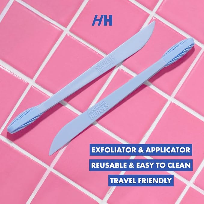 Handmade Heroes Lip Scrubber - Reusable Lip Exfoliator Scrub Brush, 2pc | Gentle Exfoliant, Use with Sugar Lip Scrub Polish, For Chapped, Dry and Dark Lips, Lip Brush Blue