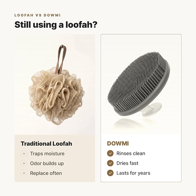 DOWMI Silicone Body Scrubber, Soft Shower Brush Loofah Alternative