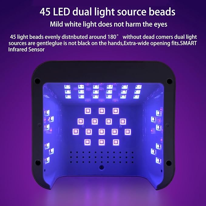 UV LED Nail Lamp 268W Gel Nail Light Nail Polish UV Dryer with 4 Timer Setting Quick Dry Nail Curing Tools for Salon & Home with 1 Contain Buff Nail Buffer Block（White）