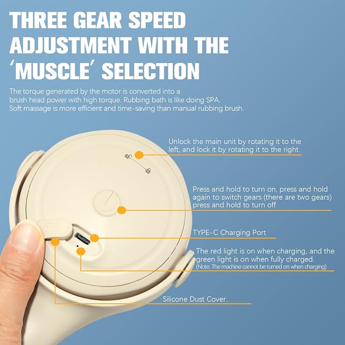 Electric Back Scrubber for Shower - Rechargeable Waterproof Body Exfoliator Brush with 4 Heads, Double Handles for Deep Cleaning & Skin Massag (Milk Coffee)