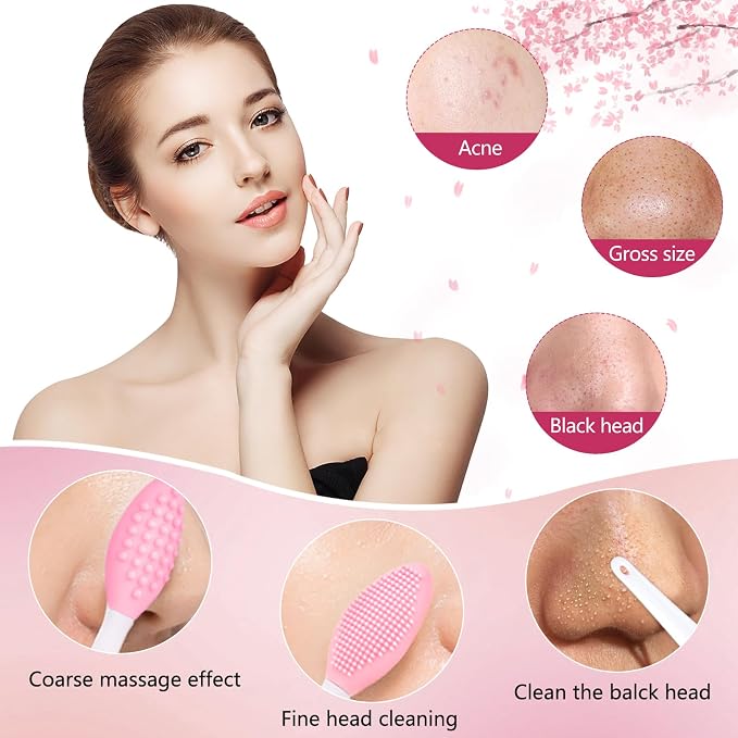 Yokilly Silicone Face Scrubber Kit: Exfoliator Blackhead Skin Care Tool | 8 Pcs Kit For 2pcs Exfoliating Lip Brush & 4pcs Cleansing Brush & 2pcs Face Mask Brush - Ultra-soft Silicone Deep-Cleans Pore