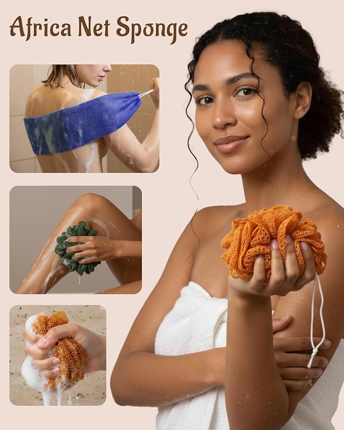 Yiclick African Net Sponge Authentic with Knots 2 Pack - Exfoliating Washcloth Towel, Back Scrubber for Shower Bath, Exfoliating Body Scrubber Exfoliator, African Rags Wash Cloth Loofah Lufa Sponge
