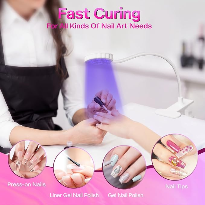 LIORA UV LED Nail Lamp: Portable USB 6W Flexible Gooseneck Desk Lamp with Clamp, Flash Cure Gel Nail Dryer for Home DIY & Salon Use
