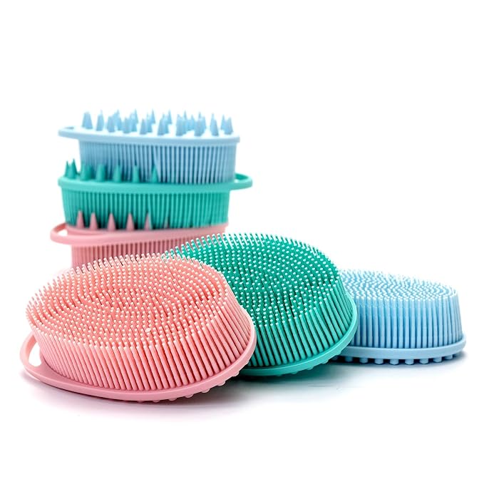 Premium Sensory Brush for Kids or Autism,Soft Silicone Body Scrubber,2 in 1 Sensory Room Occupational Therapy Brushes,Silicone Loofah,Pet Shower Brush Bath Brush Shampoo Brush(hangable-Spikes-Blue)