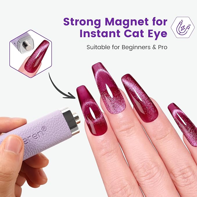Mini Flash Cure Handheld UV Nail Lamp with Stand, Cat Eye Magnet(Purple) | Auto Sensor, 365+405nm for Gelx, Nail Tips, Glue, Rhinestone, Hands-Free, Cordless, Type-C Charging for Home Salon