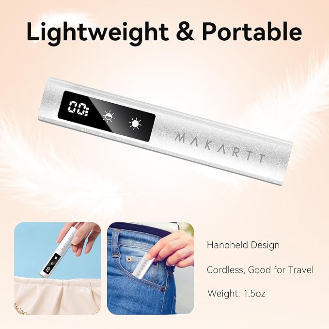 Makartt Handheld UV Nail Lamp with Painless Mode for Curing Builder Gel | 800mAh Rechargeable UV Light for Gel-X Nail Tips Portable Nail Lamp with LCD Display & 3 Timers Home DIY & Salon, Sliver