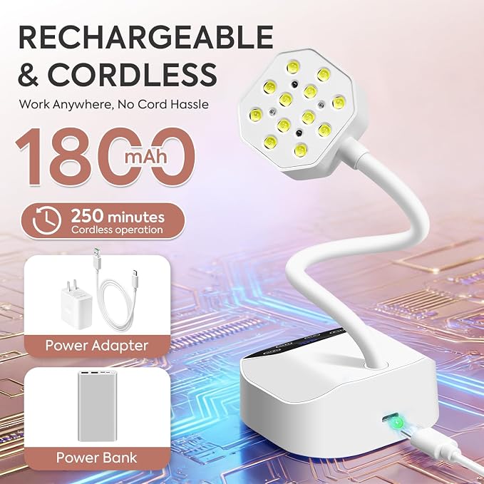 UV LED Nail Lamp Gooseneck UV Light for Gel Nails USB 50mW/cm² Cordless Flash Cure Gel XLamp with 4 Times & Auto Sensor 36W Mini Nail Dryer Rechargeable Fast Curing Nail Art Design for Salon Home DIY
