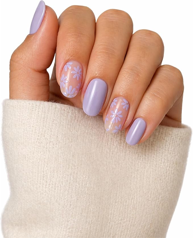 Semi Cured Gel Nail Strips Stickers Wraps | UV Nail Polish that Pops in Color (Lavender) for Women & Short Nails & Long Nails (Ami Amour)