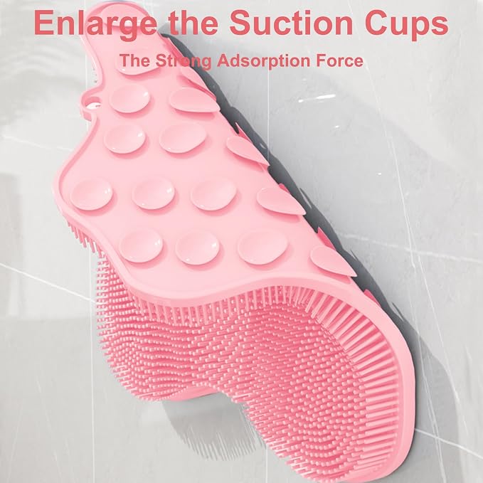 Shower Foot Scrubber, Shower Foot and Back Scrubber with Suction Cups, Shower Silicone Foot Washer for Exfoliating Massage（Grey&Pink）