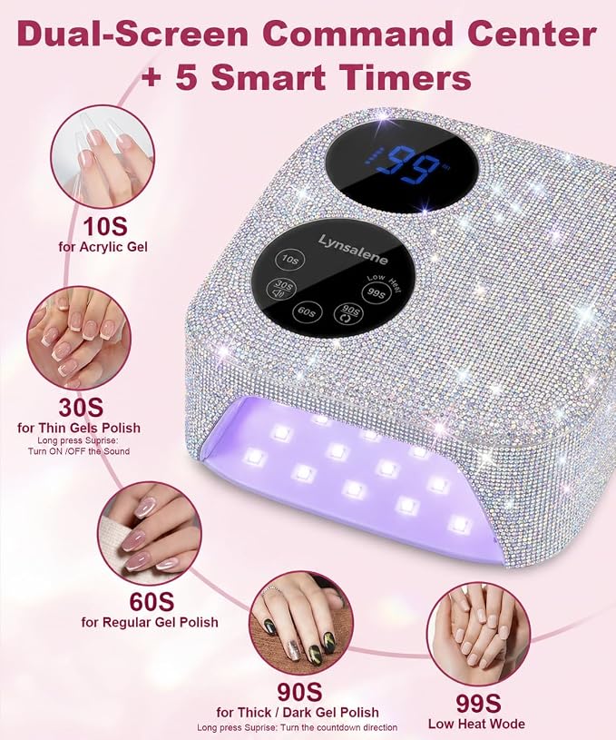 80W Cordless Nail Lamp, Sparkling Professional UV Light for Gel Nails | Rechargeable Nail Lamp, Dual-Screen Display & Magnetic Base, Fast Curing Gel Polish Nail Dryer, LED Nail Light