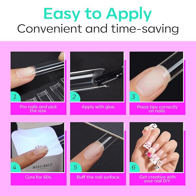Modelones Duck Nail Tips Short Flare Pre-shape Half Cover Soft Gel Wide Kit | Acrylic Clear Full Cover Press on Extension Kit Gel Manicure DIY at Home 216PCS 12Sizes