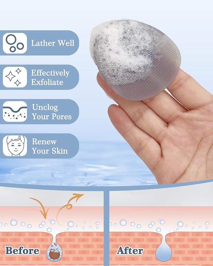 Manmihealth Silicone Back Scrubber Bath Brush Set Thick Bristles Gray | 4PCS Super-Exfoliating Body Scrubber & Super-Lathering Soft Shower Brush Combination, with 2 Adhesive Hooks