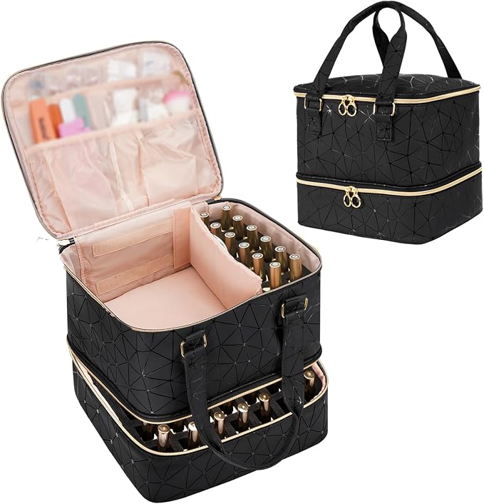 Uross Nail Polish Organizer Bag Holds 54 Bottles Nail Polish & Nail Lamp, Gel Nail Polish Organizers and Storage box for Nail Tech, Nail Kit Supplies Organizer Case-Black