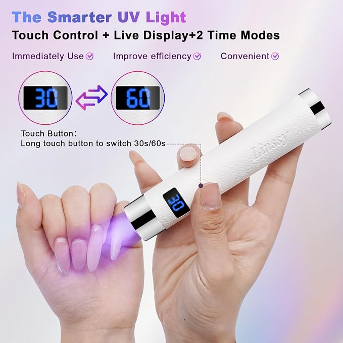 Mini UV Light for Gel Nails with Auto Sensor & Magnetic Stand,Hands Free | Rechargeable Handheld Flash Cure Nail Lamp with LED Display,Single Finger Gooseneck UV Lamp at Salon,DIY,Home(White)