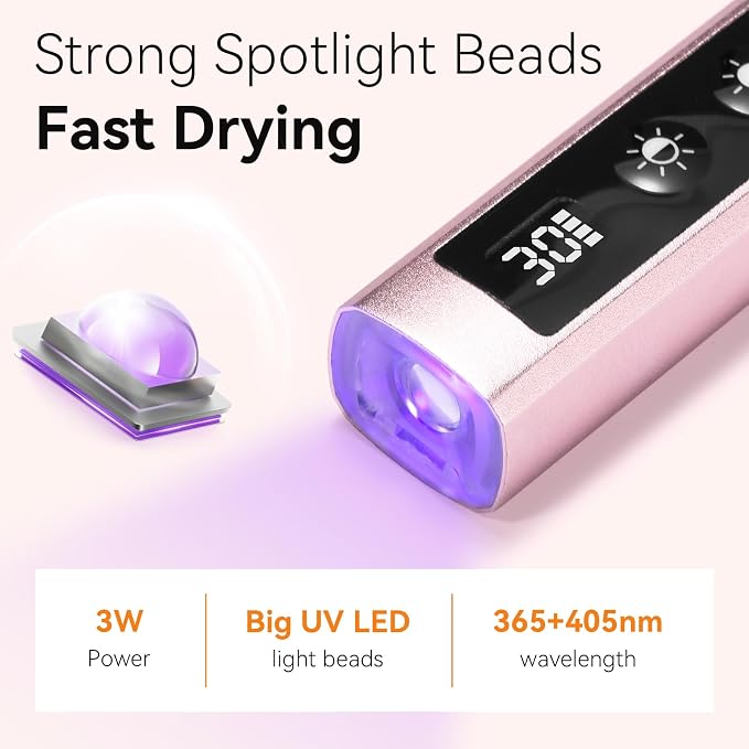 Makartt Handheld Flash Cure Lamp with Painless Mode for Curing Builder Gel | 800mAh Rechargeable UV Light for Gel-X Nail Tips Portable Nail Lamp with LCD Display & 3 Timers Home DIY & Salon, Rose Gold