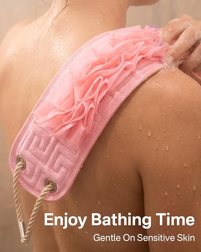 Yiclick Back Scrubber for Shower, Exfoliating Washcloth Towel with Handle, Body Scrubber Exfoliator, Bath Sponge Loofah Luffa, Back Washer Wash Cloth for Men Women, Korean Exfoliate Body Scrub