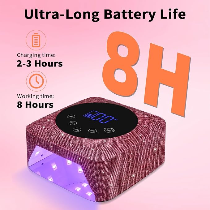 Cordless UV LED Nail Lamp,72W Rechargeable UV Light for Gel Nails with 5 Timer Setting Quick Dry Curing Lamp with Display Auto Sensor for Salon & Home(Red Diamond)