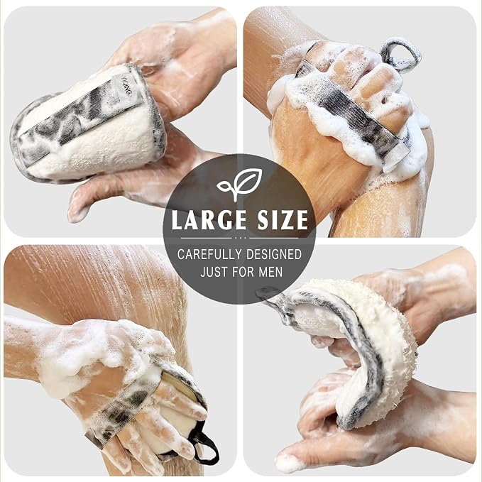 YIQINGJIE Upgraded Large Natural Exfoliating Loofah Body Scrubber (2 Pack), Egyptian Loofah for Men, Suitable for Full-Body Bath and Face Scrubber, Black