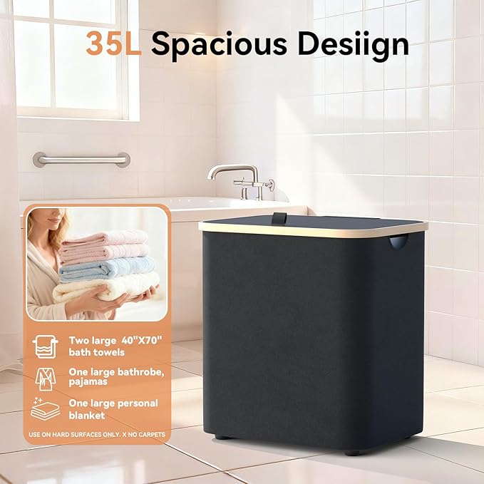 Towel Warmer for Bathroom,35L Foldable Towel Warmer Quick Heat Warming Tub Heating Detachable Bucket with Auto Shut Off, Electric Hot Towel for Spa,Blanket,Baby,Bathrobe Towels