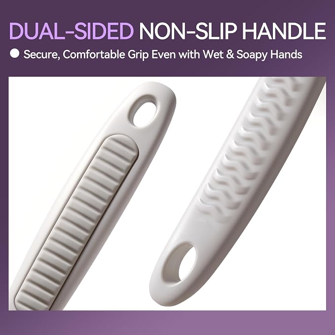 Shower Brush for Body, Long Handle Back Brush Back Washer for Shower White | Hollow drainage structure accelerates air drying, effectively avoiding bacterial growth and Quick Drying