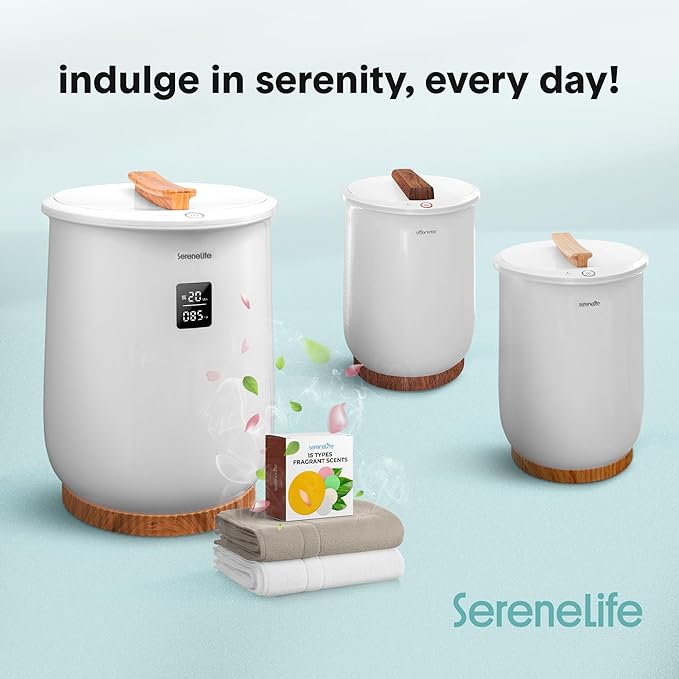 SereneLife Digital Display Bucket Towel Warmers, White Large Towel Warmer for Spa and Bathroom, Luxury Towel Heater Gifts for Him & Her, Auto Shut-Off, Fits 2 large, Blankets, Bathrobes, PJ's