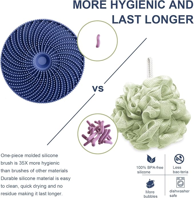 Food-Grade Silicone Body Scrubber Exfoliating & Massaging Brush, Dark Blue | INNERNEED Hygienic Shower Scrub Skin Wash Bath Tool for All Skin Types, Lathers Well, Longer Service Life