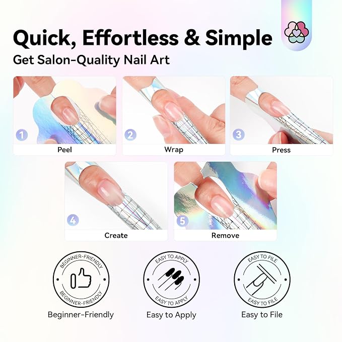 SAVILAND Reusable Long Length Nail Forms for Acrylic Nails Builder Nail Gel | Super Sticky, Poly Gel Nail Forms, Sturdy Self-adhesive Nails Model Stencils, Home sSalon Extension