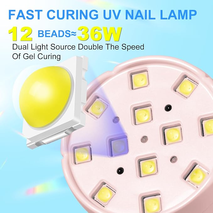 MEKK Gooseneck Flash Cure Nail Lamp, 36W Mini UV Light for Gel Nails | Cordless,Auto Sensor, 4 Timers (10/30/60/90s), Single Nail Detail Work, Portable, USB-C, flower Design, Salon & Home,Pink