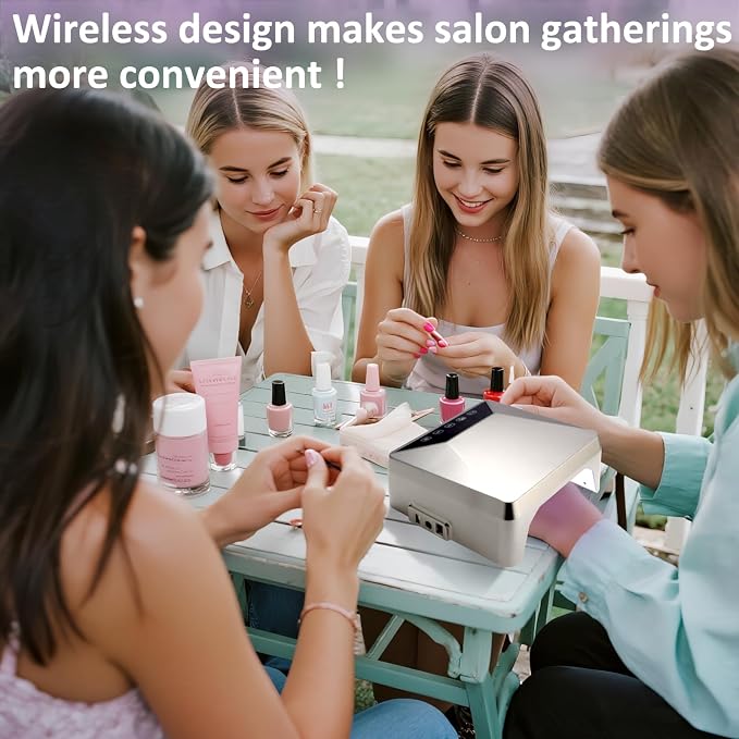 Rechargeable 78W UV LED Nail Lamp for Gel Nails, Cordless Nail Dryer with Hidden Telescopic Stand for Hands & Feet,15600mAh Battery,30/60/99/180s Custom Timer,Mirror Base,Lock Screen for Salon Home