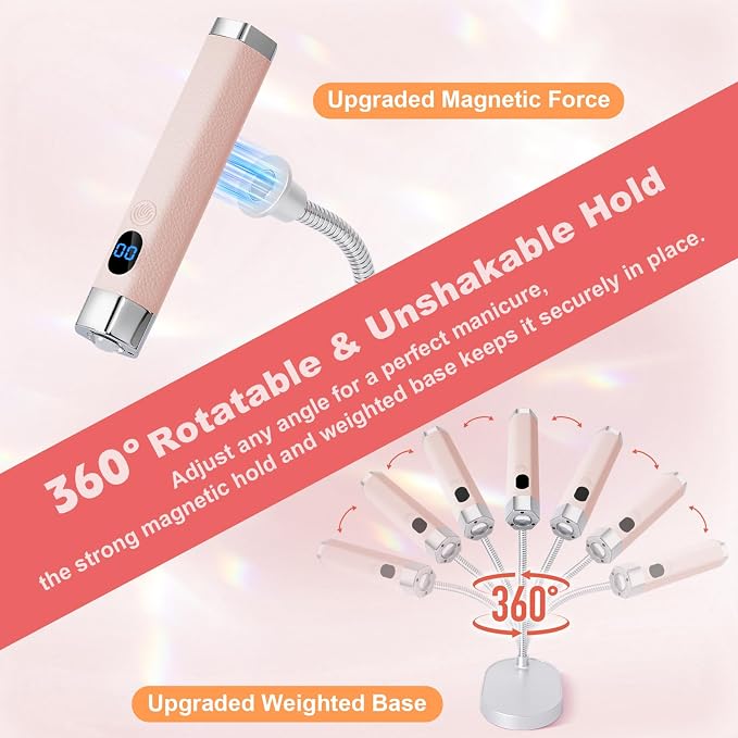 Mini Nail Lamp for Gel Nails with AI Sensor & Magnetic Stand,Rechargeable | Handheld or Hands-free,Flash Cure Nail Lamp for Gel X & Press on Nails,Gooseneck UV Light with LCD Display & 2 Timers (pink)