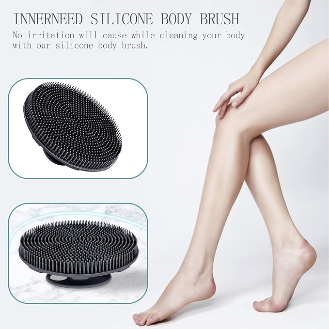 INNERNEED Food-Grade Soft Silicone Body Scrubber Shower Brush, Pack of 4 | Handheld Cleansing Skin Brush, Gentle Exfoliating and Lather Well, Hygienic Bath Scrub for Women, Men