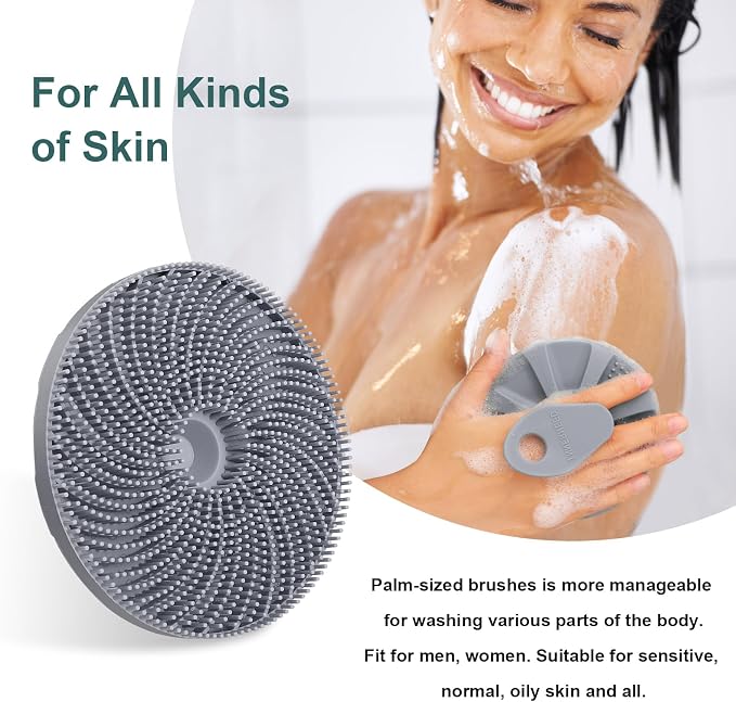 Food-Grade Silicone Body Scrubber Exfoliating & Massaging Brush, Black+Gray | INNERNEED Hygienic Shower Scrub Skin Wash Bath Tool for All Skin Types, Lathers Well, Longer Service Life