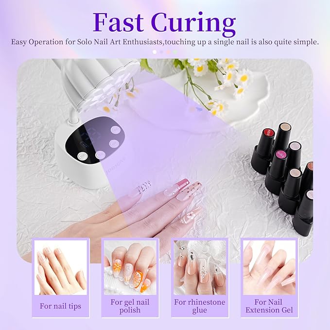 JODSONE Fast Curing U V Nail Lamp Portable and Flexible Gooseneck Lamp Rechargeable LED Dryer for Gel Polish, Auto Sensor & 4 Timers Ceramic White